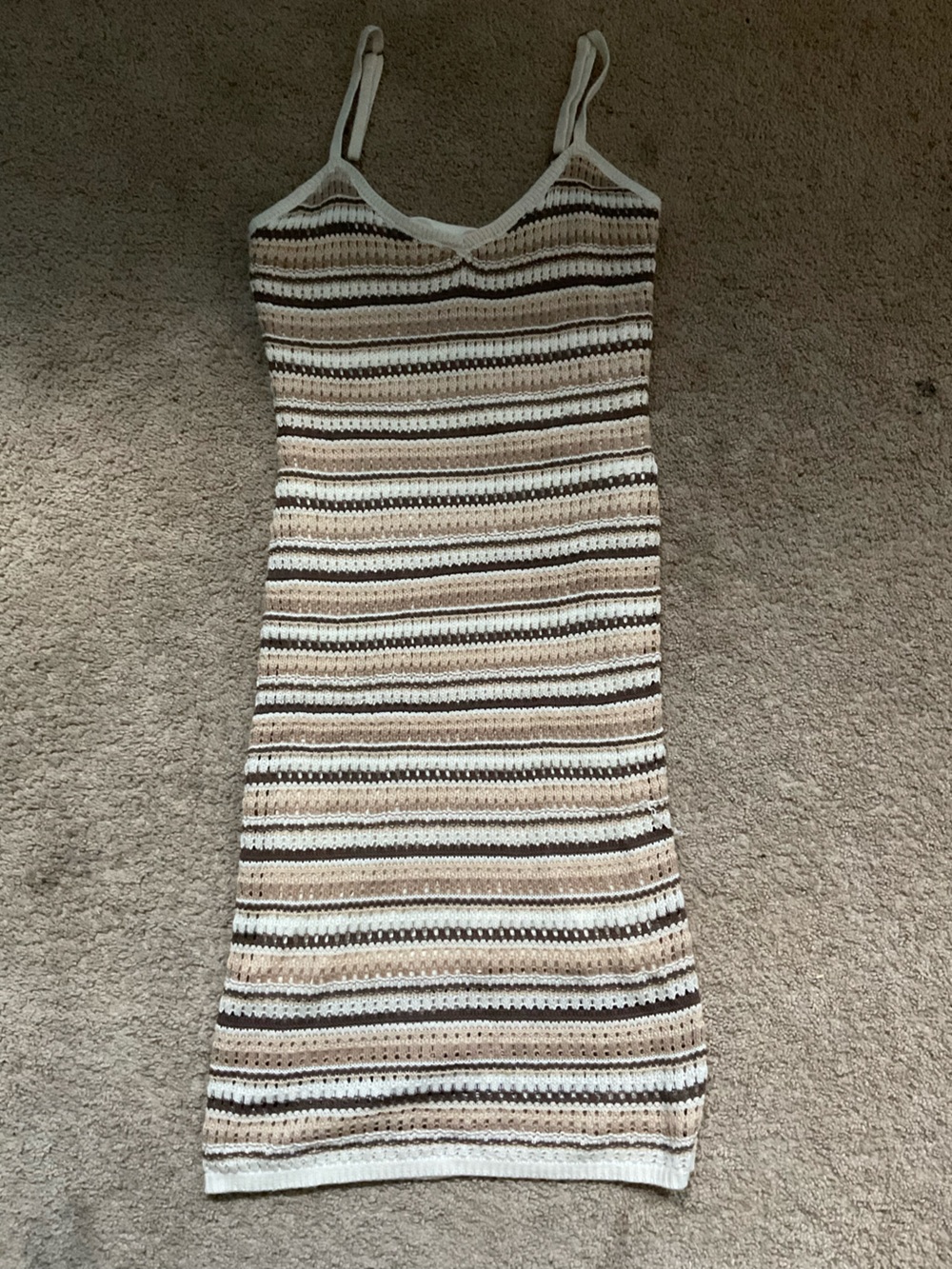 Olive & Oak Striped Knit Midi Skirt in Cream and Brown